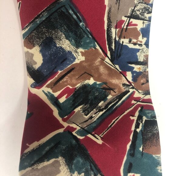 Vintage OAKTON Ltd. 100% Silk Tie Abstract Geometric Art Deco Style Red Blue Bro - Picture 3 of 6